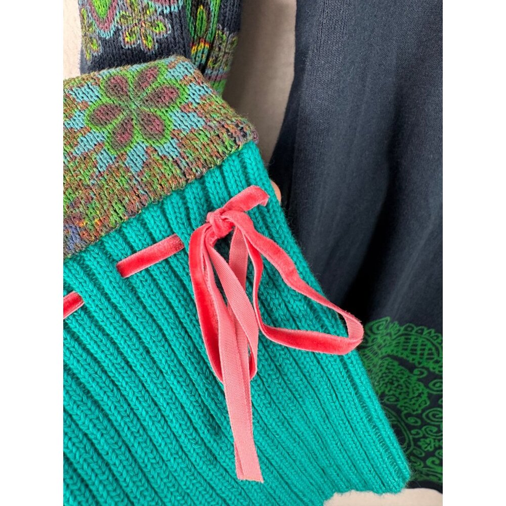 Desigual sequin glitter embroidered ribbon long sleeve shirt navy Y2K - Picture 6 of 8